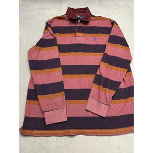Polo Ralph Lauren Maroon Red Striped Rugby Shirt Long Sleeve Pony Logo Men's L - Picture 1 of 9