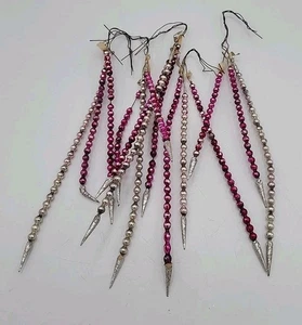 15 Vintage rosa/silber Quecksilber Glasperlen Weihnachten hängende Eiszapfen - Bild 1 von 3