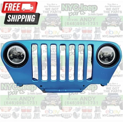 98-06 Jeep Wrangler TJ OEM Grill Front GRILLE Intense Blue PB3 LED Head Lights - Image 1 of 4