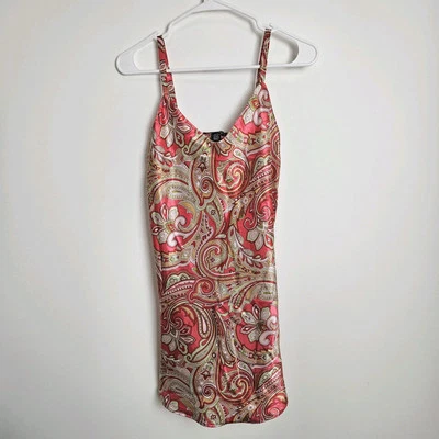Vestido sin Mangas Jones New York Talla S Satinado Rosa Dorado Paisley Camisón Chemise Foto 1 de 4