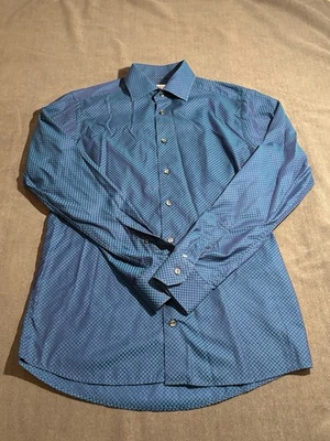 Camisa Eton Adulto Grande Azul Botão para Cima Clássica Bolinhas Trabalho Slim Fit Trabalho Masculina - Imagem 1 de 4