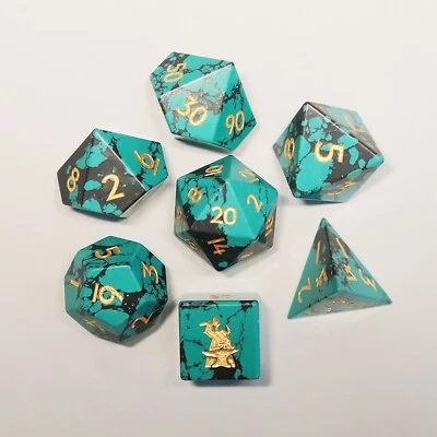 Synthetic Green Turquoise Dice Set D6 with Logo Dice Set of 7 for DND Board Game - Image 1 of 2