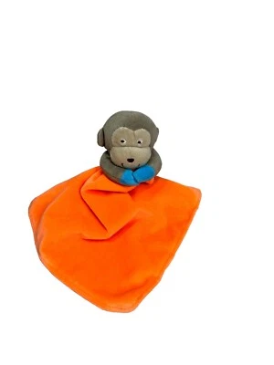 Cobertor de segurança Carter's Monkey Lovey laranja neon listras azuis e brancas chocalho - Imagem 1 de 4