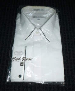 NWT NOS Vtg Carlo Pacini White Dress Shirt White W/ Black Trim Sz 17.5 - 34/35 - Picture 1 of 9
