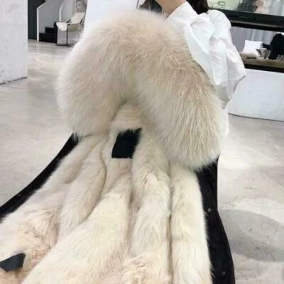 Womens Faux Fur Collar Hooded Faux Fur Lined Jacket Detachable Parka Luxury Hot - Image 1 of 4