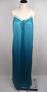 Vintage Damen Nachthemd Gr. Small Satin seidig lang Sears blau weiß Spitze V-Ausschnitt - Bild 1 von 8