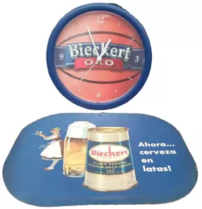 VINTAGE & RARE ARGENTINA BIECKERT BEER CLOCK WALL & CARDBOARD SIGN ADVERTISING - Picture 1 of 9
