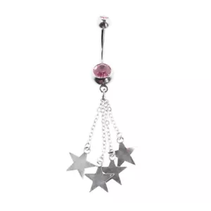 Steel Gem Navel Belly Button Ring Body Piercing w/Dangle-GNB130-PK - Picture 1 of 1