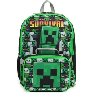 Mochila de tamaño completo MINECRAFT CREEPER 16" con bolso desmontable aislado caja de almuerzo - Imagen 1 de 4