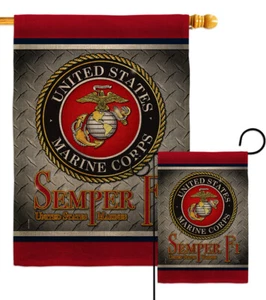 Semper Fi US Marine Burlap Garden Flag Corps Armed Forces Gift Yard House Banner - Picture 1 of 17
