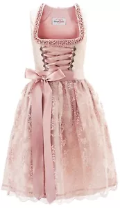 Dirndlspatz Midi Dirndl Damen Rosa Festkleid Tracht mit Spitzenschürze Gr. 32-58 - Bild 1 von 7