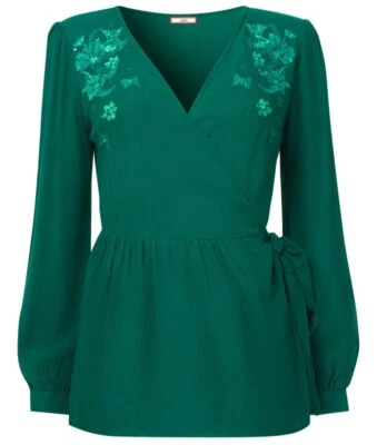 JOE BROWNS EXCEPTIONAL GREEN EMBROIDERED WRAP BLOUSE, SIZE 18, BNWT - Image 1 of 4