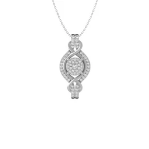 Cluster Pendant Round Natural Diamond 18" Silver Cable Chain 14k White Gold - Picture 1 of 7