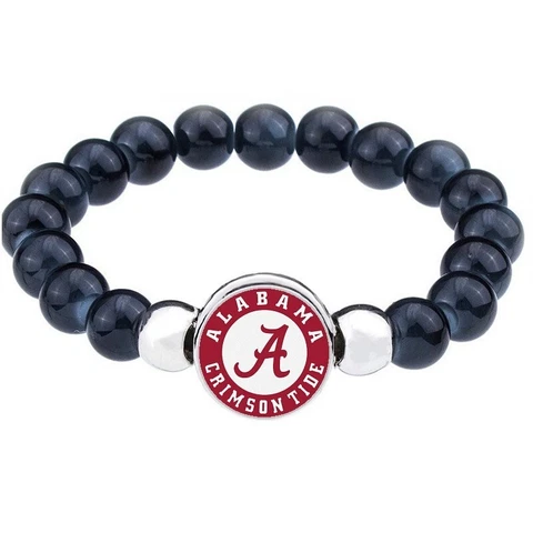 University Of Alabama Crimson Tide Womens Mens Black Bead Chain Bracelet Gift D1 Cover