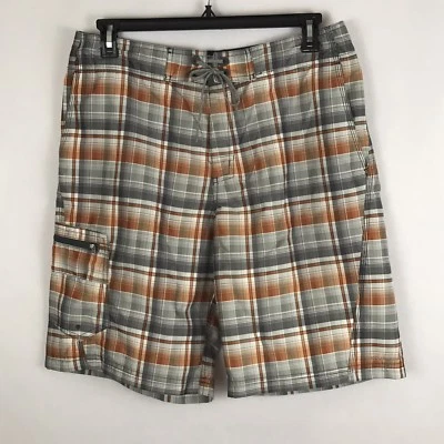 Bañador Columbia para Hombres Talla 34 Naranja Gris Cuadros Bolsillos con Cremallera Board Shorts Foto 1 de 4