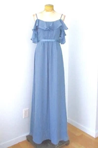 Neu mit Etikett $ 160 David's Braut Stahl blau lang Chiffon langes Kleid flatternde Rüsche 2 - Bild 1 von 11