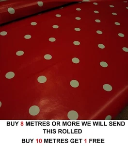 High Quality Red White Polka Dot Spot Tablecloth Vinyl Oil Cloth PVC Fabric - Picture 1 of 2