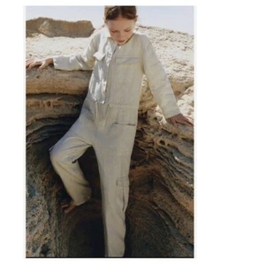 ZARA Girls Linen Cargo Jumpsuit Size 10 Years - Picture 1 of 7