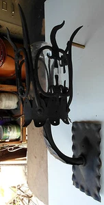 1920S STYLE BLACK OUTDOOR EXTERIOR WROUGHT IRON SPANISH REVIVAL WALL SCONCE LAMP - Picture 1 of 4
