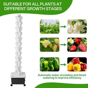 Vertical 60-Pots Hydroponics Tower Set Hydroponic Growing System Home Gardening - Picture 1 of 11