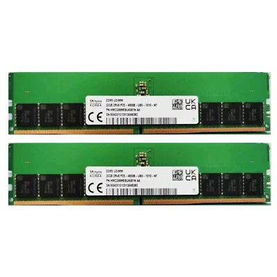 Hynix DDR5 64GB (2X32GB) 4800MHz PC5-38400 2RX8 UDIMM Memory Ram HMCG88MEBUA081N - Image 1 of 4