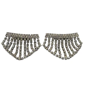 Vintage Rhinestone Fan-Shaped Shoe Clips With Rhodium Finish - Picture 1 of 6