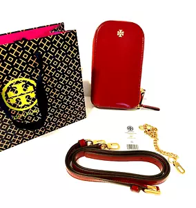 Tory Burch Phone Bag NWT Emerson Lips Reds Patent Leather Crossbody Retail $348 - Picture 1 of 8