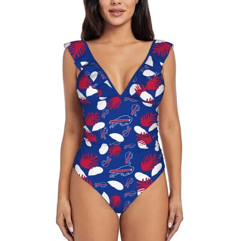 Buffalo Bills Women's Ruffle One Piece Swimsuit Hawaiian Printed Swimsuit Cover