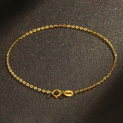 Pure 18K Yellow Gold Chain Women Gift Lucky 1mm O Link Bracelet 5.9''-7.5'' - Image 1 of 4