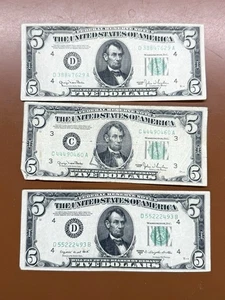 1950 $5 Federal Reserve Note Five Dollar Bill (Lot Of 3 Notes) - TCCCX - Picture 1 of 6
