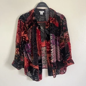 Cárdigan Vintage Laura Ashley Terciopelo Boho Burnout Kimono Transparente Mezcla Seda - Grande - Imagen 1 de 7