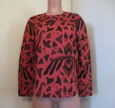 ULLA JOHNSON 100% COTTON RUST RED FLORAL LONG SLEEVE 1/4 BACK ZIP TOP,  SIZE 4 - Image 1 of 4