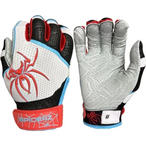 Spiderz 2025 PRO Short Cuff Baseball Batting Gloves, White/Black/Red/Columbia, S - Picture 1 of 1