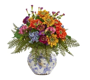 Gemischtes künstliches Blumengesteck in Blumenvase 15" hoch - Bild 1 von 1