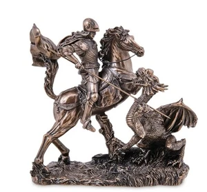 George the Dragon Slayer Statue Figure Polystone Bronze Home Decor Italy 6.1" - Picture 1 of 4