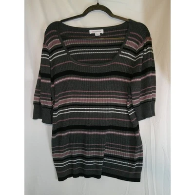 Liz Claiborne Gray Striped Ribbed Knit Top Short Sleeve Plus Size XXL NWOT - Image 1 of 4