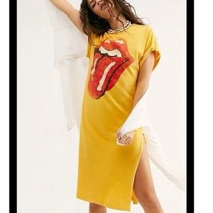 Maxi top DAYDREAMER X FREE PEOPLE Rolling Stones 89 manica arrotolata - Foto 1 di 9