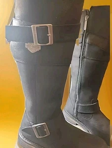  Harley Davidson Boots Women's Side Zip Back Lace Black Leather  Size 6 (787) - Picture 1 of 11