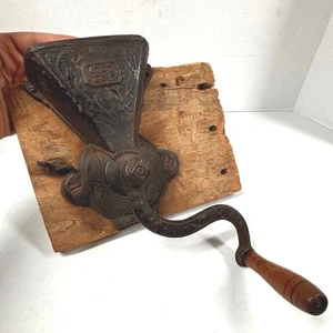 Antique Brighton Coffee Grinder Cast Iron Wood Mount Hand Crank Kitchen Works - Picture 1 of 9