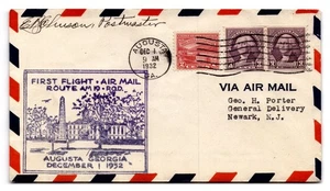 Augusta Georgia Primer Vuelo Correo Aéreo Cubierta 1932 Aviación Cachet - Imagen 1 de 2