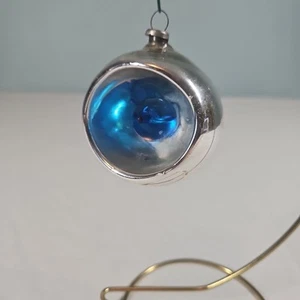 Antique Blue Liquid Indent Glass Kaleidoscope Christmas Ornament 50's Japan - Picture 1 of 5