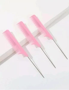 3pcs Quality Hairdresser Fine Toothed Tail Metal Hair Comb Parting Salon - Pink - Picture 1 of 3