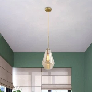 6,7 Zoll B x 11,2 Zoll H 1-flammige Klarglas Champagner Gold Pendelleuchte mit Schirm - Bild 1 von 1
