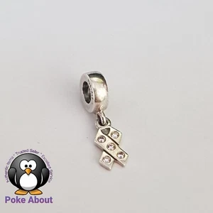 Genuine Pandora Charm Breast Cancer Pink Ribbon Dangle Silver Charm 790314 - Picture 1 of 7