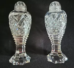 Vtg Bohemian Cut Crystal Salt & Pepper Shakers, Footed Pinwheel Star 5” Tall - Picture 1 of 3