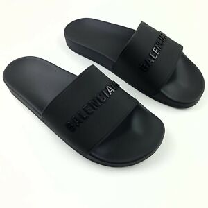 Balenciaga Pool Slides Sandals Mens Size US 10 (EU 43 E) Black on Black Rubber