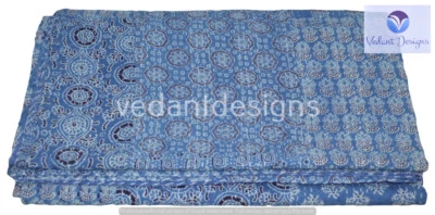 Indian Reversible Floral Print Kantha Quilt Blue Double Blanket Throw Art - Image 1 of 4