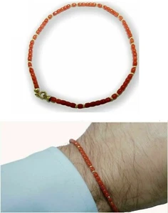 Bracelet Italian in 18ct 18k Carat and Gold of RED CORAL for Christmas Mens with - Picture 1 of 11