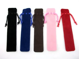 Pen Pouch Velvet Black Blue Red Pink Brown Pen Pouches Pocket Gift Drawstring - Picture 1 of 4