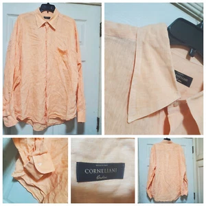 Corneliani Shirt Mens 44 XL Orange Linen Light Work Office Dress Button Italy - Picture 1 of 16